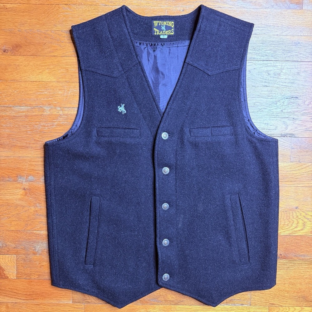 Wyoming Traders Mens‎ Small Wyoming Wool Cowboy Ranch Wear Vest - BLACK